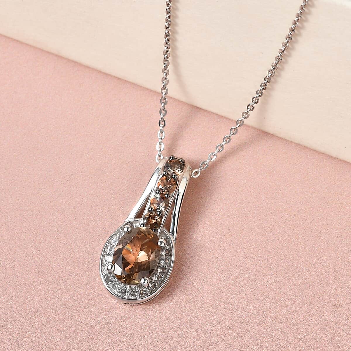 Jenipapo Andalusite and Champagne Zircon Pendant Necklace 20 Inches in Platinum Over Sterling Silver 1.85 ctw image number 1