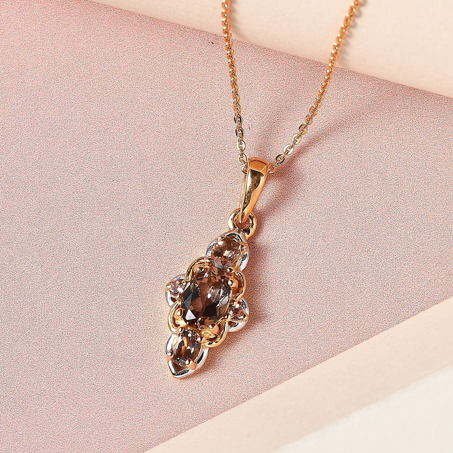 Jenipapo Andalusite Pendant Necklace 20 Inches in Vermeil Yellow Gold and Platinum Over Sterling Silver 1.25 ctw