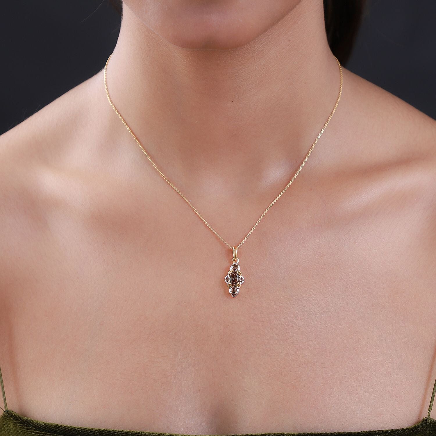 Jenipapo Andalusite Pendant Necklace 20 Inches in Vermeil Yellow Gold and Platinum Over Sterling Silver 1.25 ctw
