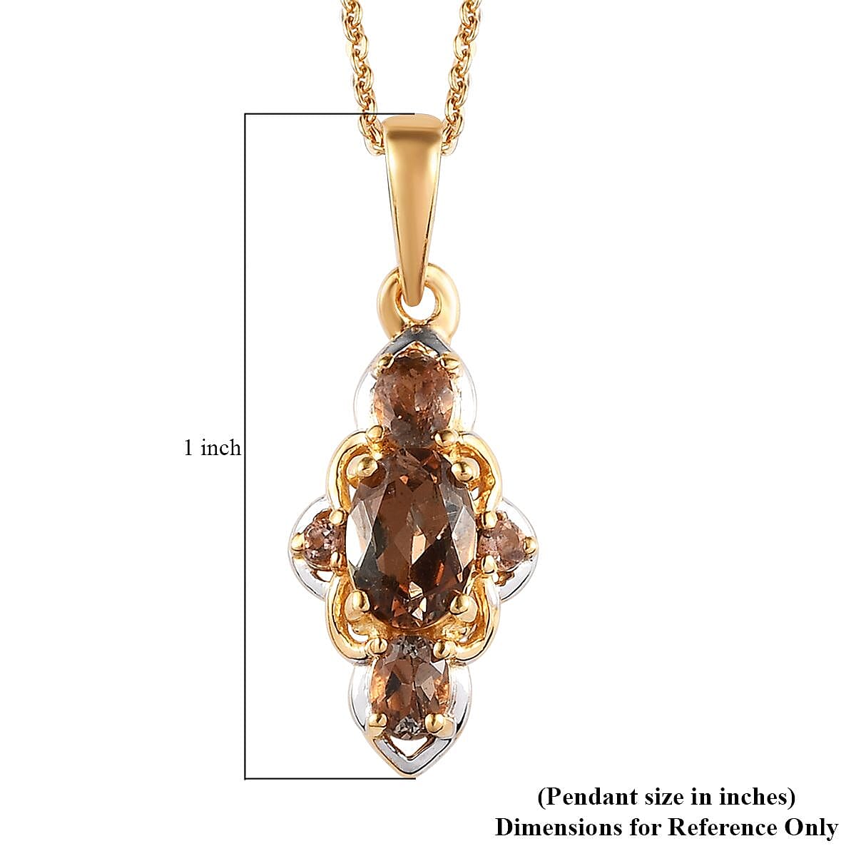 Jenipapo Andalusite Pendant Necklace 20 Inches in Vermeil Yellow Gold and Platinum Over Sterling Silver 1.25 ctw