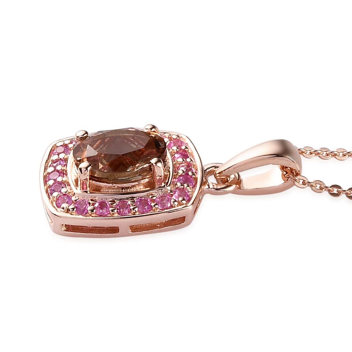 Jenipapo Andalusite and Madagascar Pink Sapphire Halo Pendant Necklace 20 Inches in Vermeil Rose Gold Over Sterling Silver 1.75 ctw image number 3