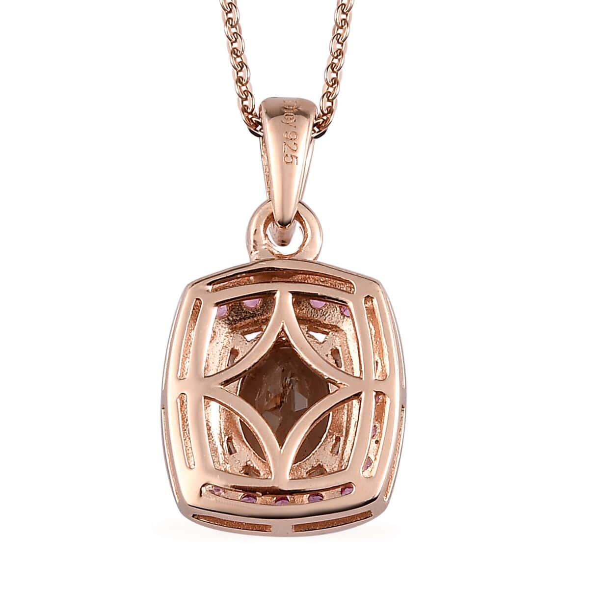 Jenipapo Andalusite and Madagascar Pink Sapphire Halo Pendant Necklace 20 Inches in Vermeil Rose Gold Over Sterling Silver 1.75 ctw image number 4