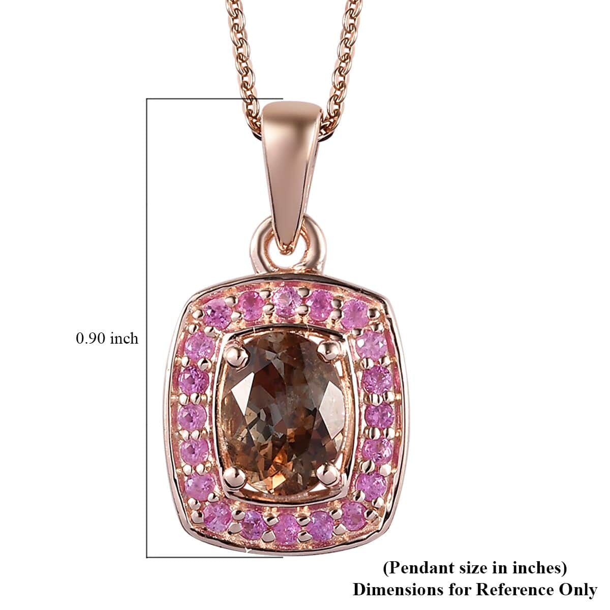 Jenipapo Andalusite and Madagascar Pink Sapphire Halo Pendant Necklace 20 Inches in Vermeil Rose Gold Over Sterling Silver 1.75 ctw image number 6