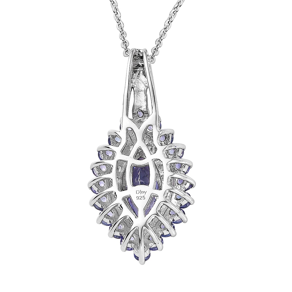 Tanzanite and White Zircon Elongated Pendant Necklace 20 Inches in Platinum Over Sterling Silver 2.15 ctw image number 4