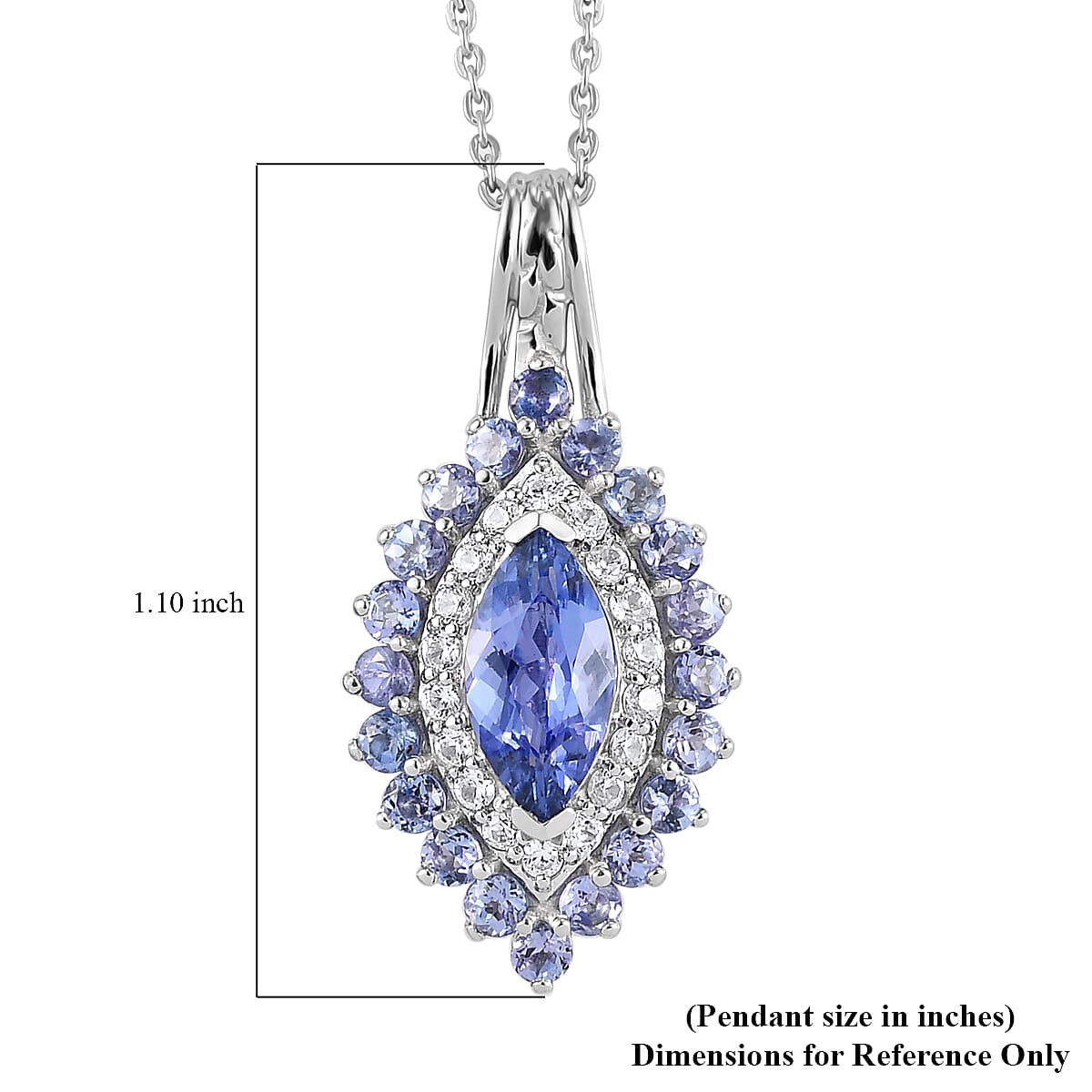 Tanzanite and White Zircon Elongated Pendant Necklace 20 Inches in Platinum Over Sterling Silver 2.15 ctw image number 6