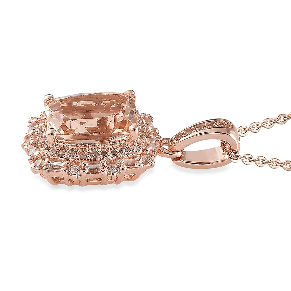 Marropino Morganite and Natural White Zircon Pendant Necklace 20 Inches in Vermeil Rose Gold Over Sterling Silver 2.50 ctw