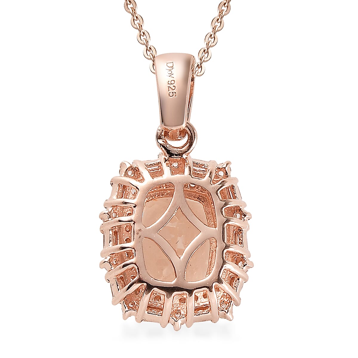 Marropino Morganite and Natural White Zircon Pendant Necklace 20 Inches in Vermeil Rose Gold Over Sterling Silver 2.50 ctw