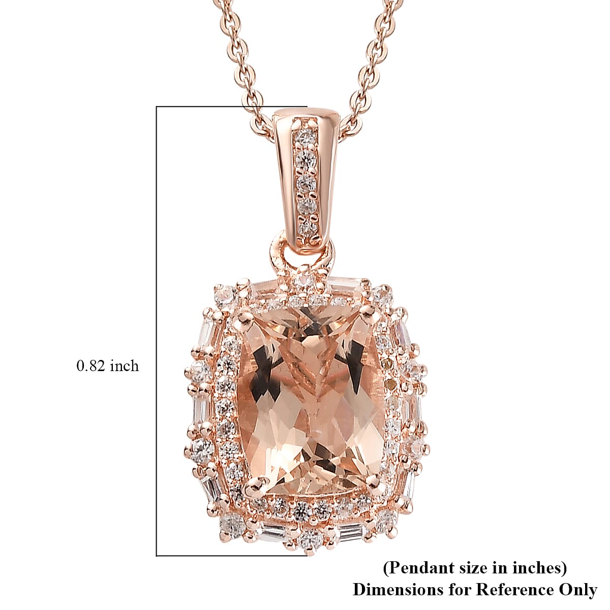 Marropino Morganite and Natural White Zircon Pendant Necklace 20 Inches in Vermeil Rose Gold Over Sterling Silver 2.50 ctw