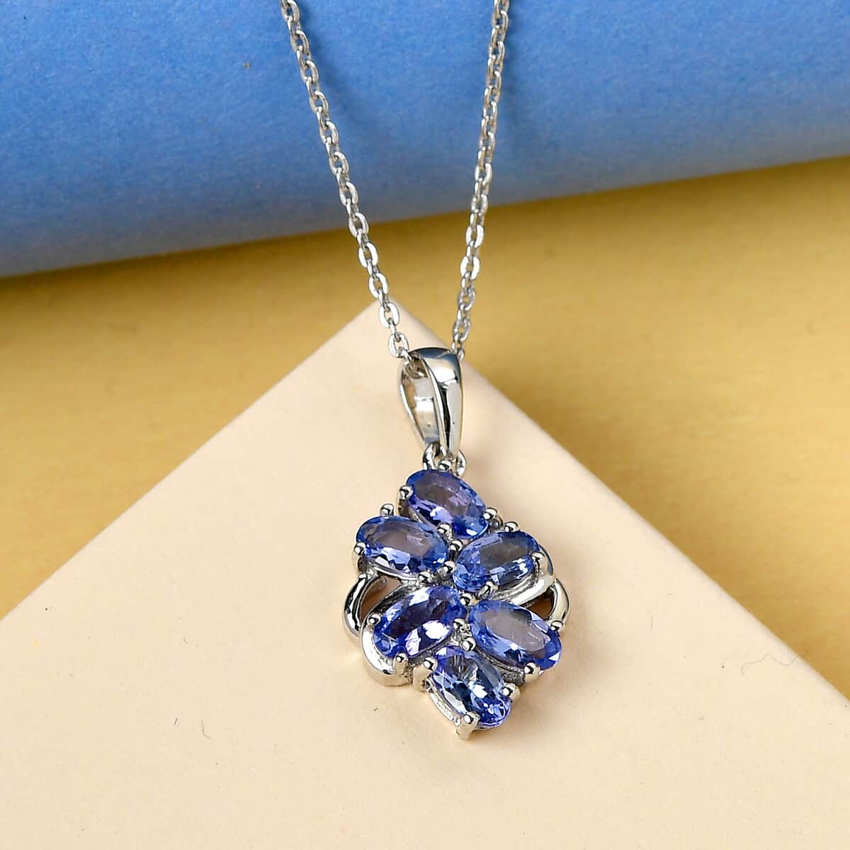 Tanzanite Pendant Necklace 20 Inches in Platinum Over Sterling Silver 1.40 ctw image number 1