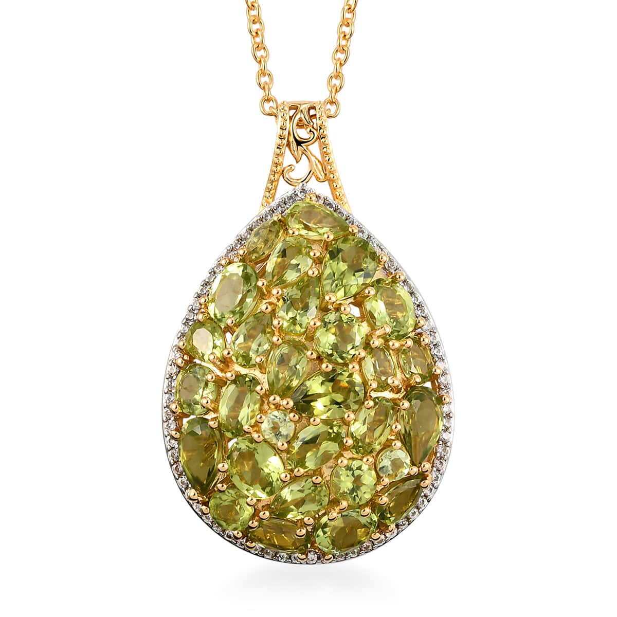 Arizona Peridot Cluster Pendant Necklace 20 Inches in Vermeil Yellow Gold Over Sterling Silver 8.25 ctw image number 0