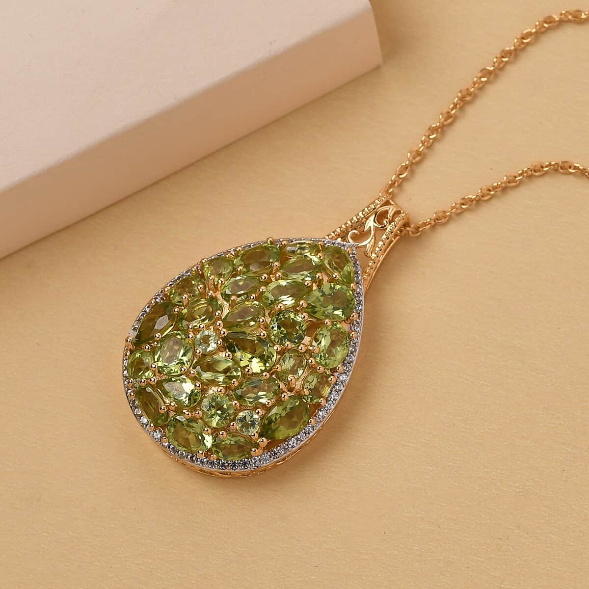 Arizona Peridot Cluster Pendant Necklace 20 Inches in Vermeil Yellow Gold Over Sterling Silver 8.25 ctw image number 1