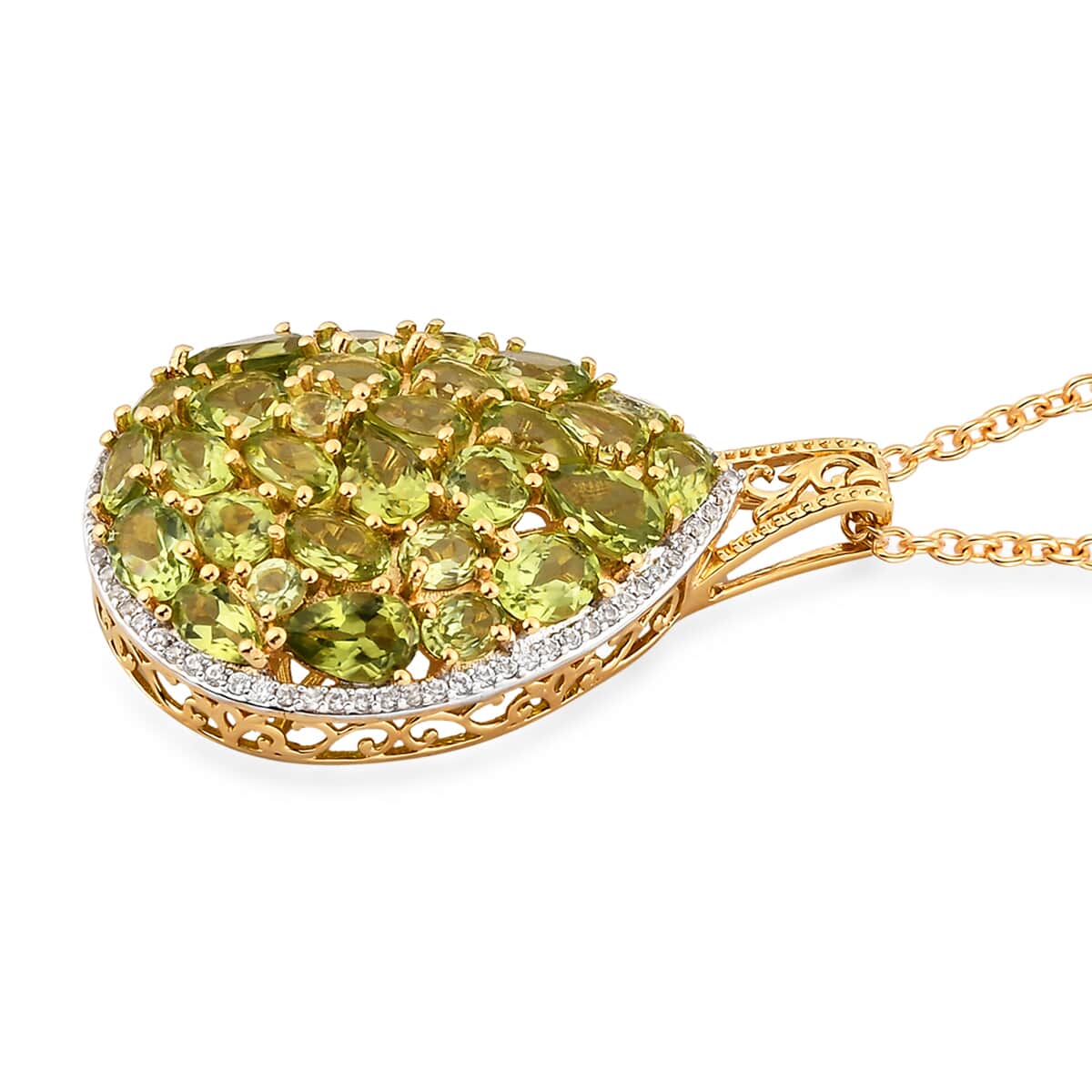 Arizona Peridot Cluster Pendant Necklace 20 Inches in Vermeil Yellow Gold Over Sterling Silver 8.25 ctw image number 3