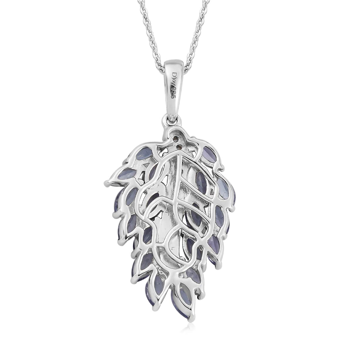 Tanzanite and Natural White Zircon Leaf Pendant Necklace 20 Inches in Platinum Over Sterling Silver 2.50 ctw image number 4