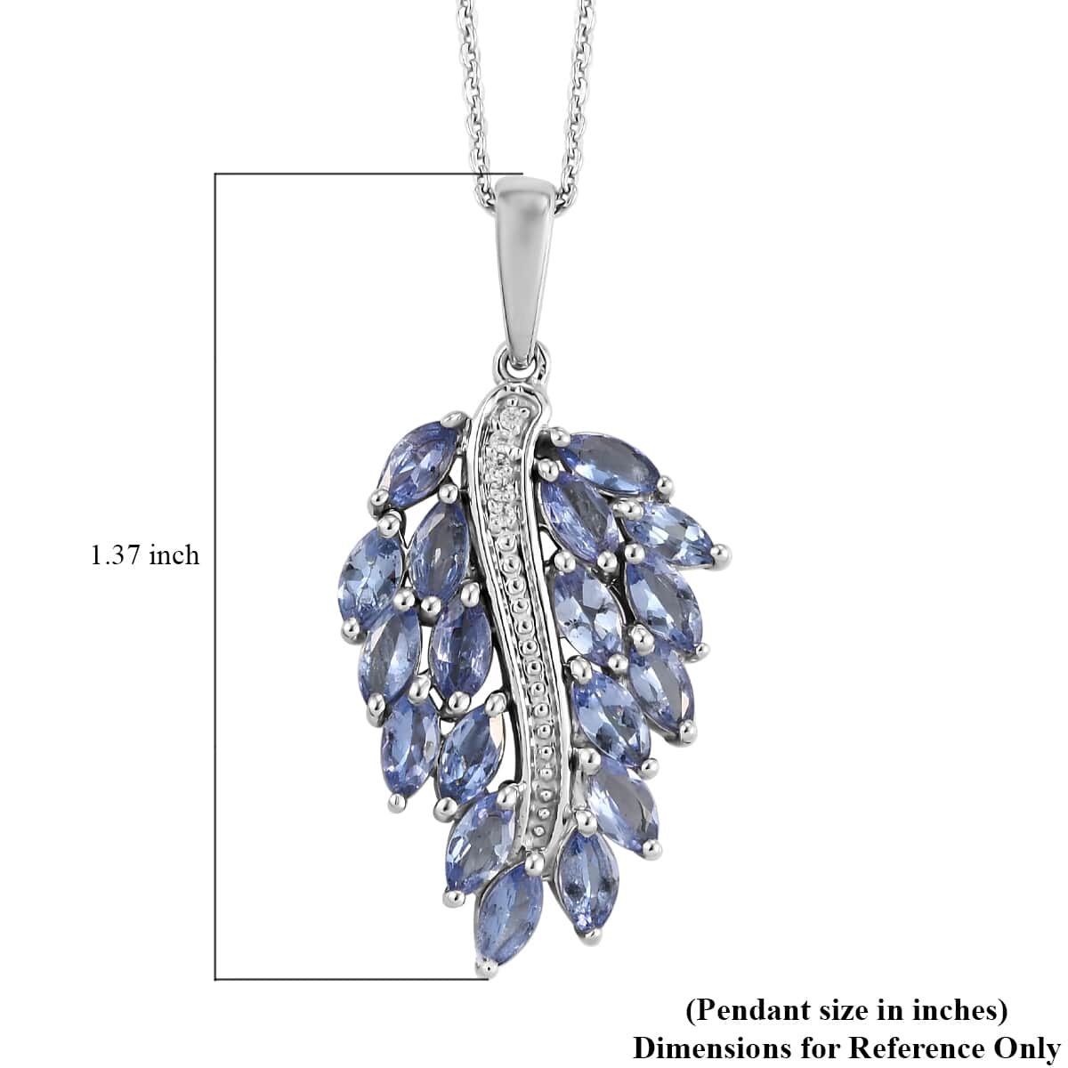 Tanzanite and Natural White Zircon Leaf Pendant Necklace 20 Inches in Platinum Over Sterling Silver 2.50 ctw image number 6