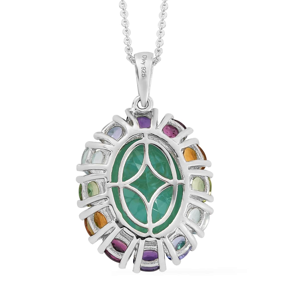 Peacock Quartz (Triplet) and Multi Gemstone Halo Pendant Necklace 20 Inches in Platinum Over Sterling Silver 11.00 ctw image number 4