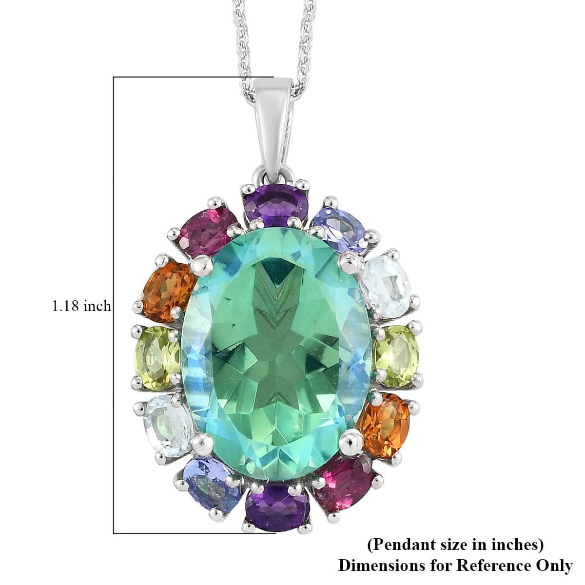 Peacock Quartz (Triplet) and Multi Gemstone Halo Pendant Necklace 20 Inches in Platinum Over Sterling Silver 11.00 ctw image number 6