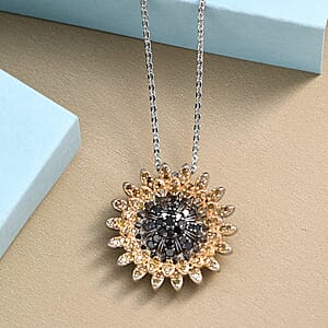 GP Italian Garden Collection Black and Yellow Diamond Floral Pendant Necklace 20 Inches in Rhodium and Platinum Over Sterling Silver 0.50 ctw