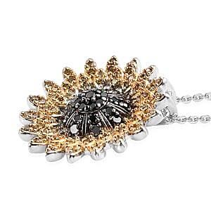 GP Italian Garden Collection Black and Yellow Diamond Floral Pendant Necklace 20 Inches in Rhodium and Platinum Over Sterling Silver 0.50 ctw
