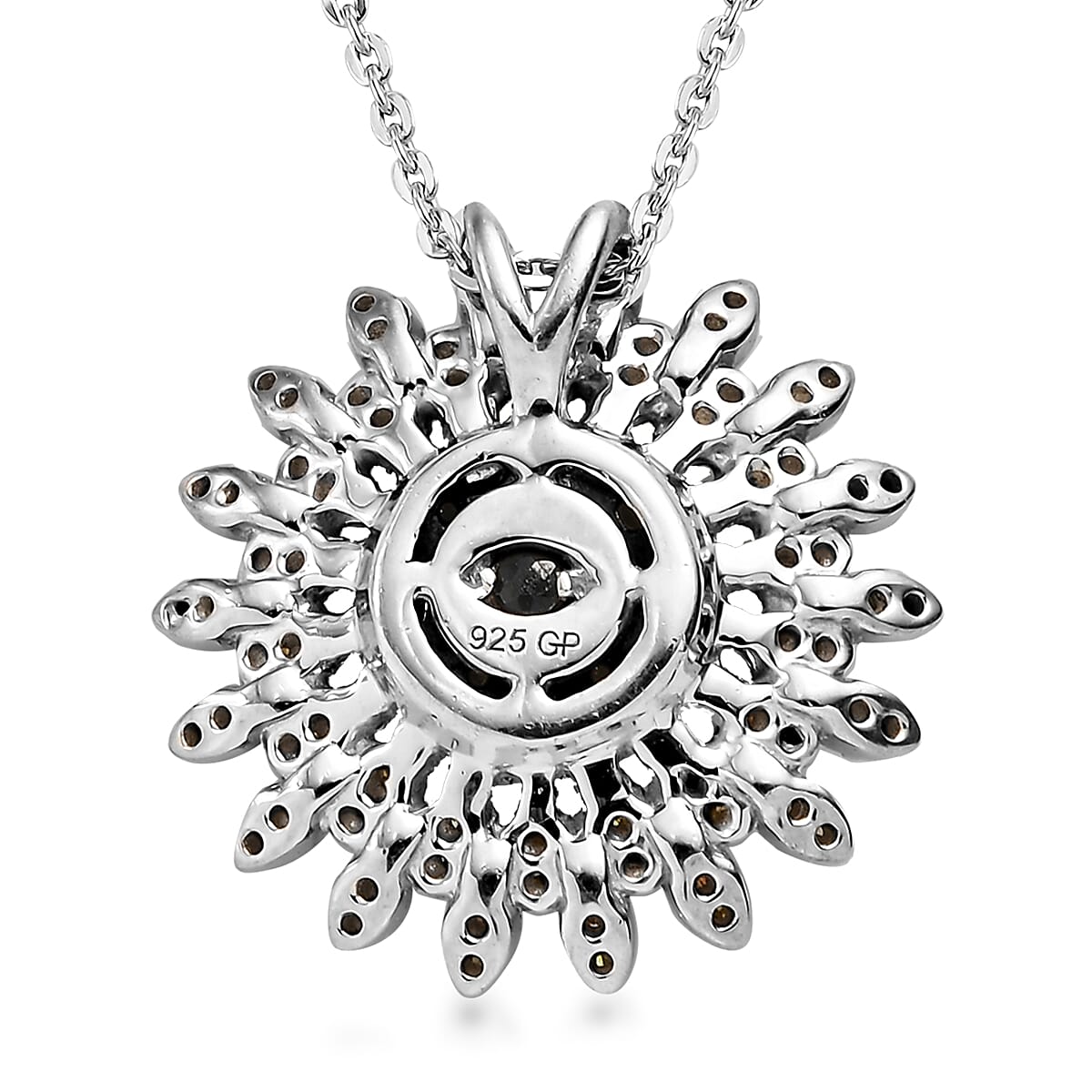 GP Italian Garden Collection Black and Yellow Diamond Floral Pendant Necklace 20 Inches in Rhodium and Platinum Over Sterling Silver 0.50 ctw