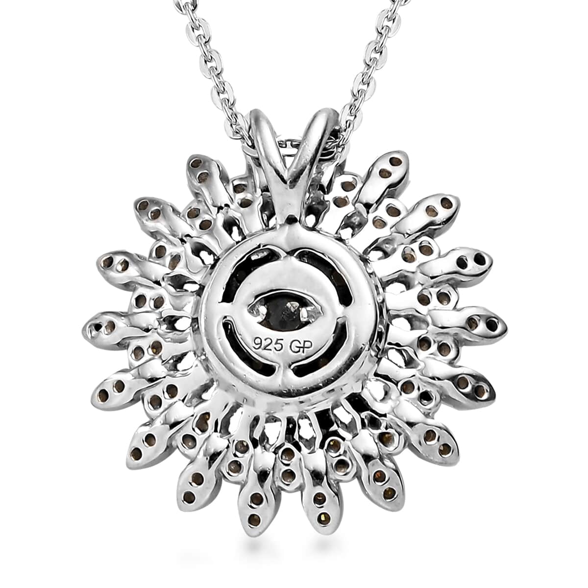 GP Italian Garden Collection Black and Yellow Diamond Floral Pendant Necklace 20 Inches in Rhodium and Platinum Over Sterling Silver 0.50 ctw image number 4