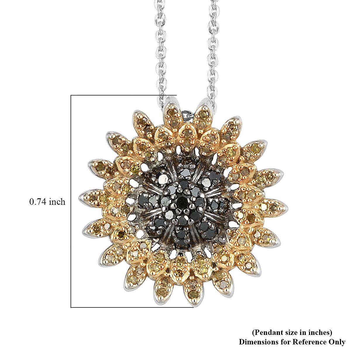 GP Italian Garden Collection Black and Yellow Diamond Floral Pendant Necklace 20 Inches in Rhodium and Platinum Over Sterling Silver 0.50 ctw