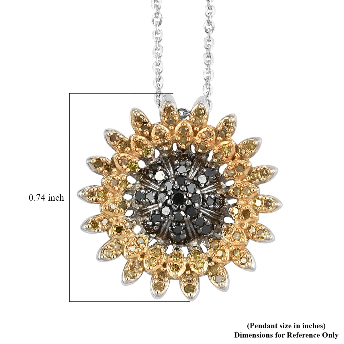 GP Italian Garden Collection Black and Yellow Diamond Floral Pendant Necklace 20 Inches in Rhodium and Platinum Over Sterling Silver 0.50 ctw image number 5