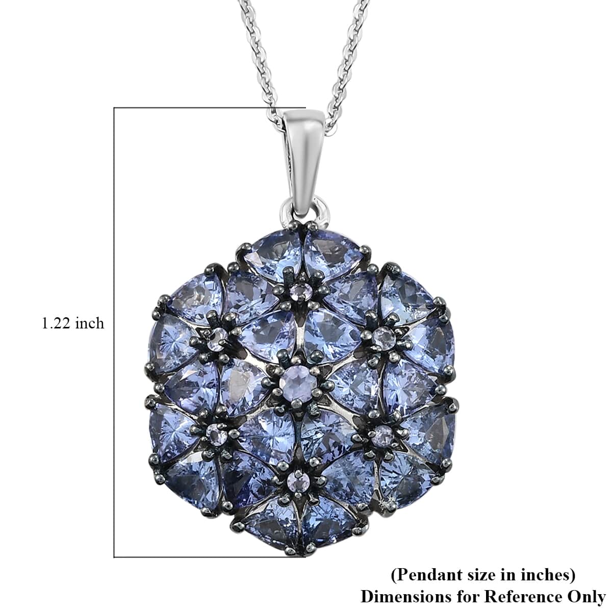 Tanzanite Cluster Pendant Necklace 20 Inches in Rhodium and Platinum Over Sterling Silver 5.50 ctw image number 6