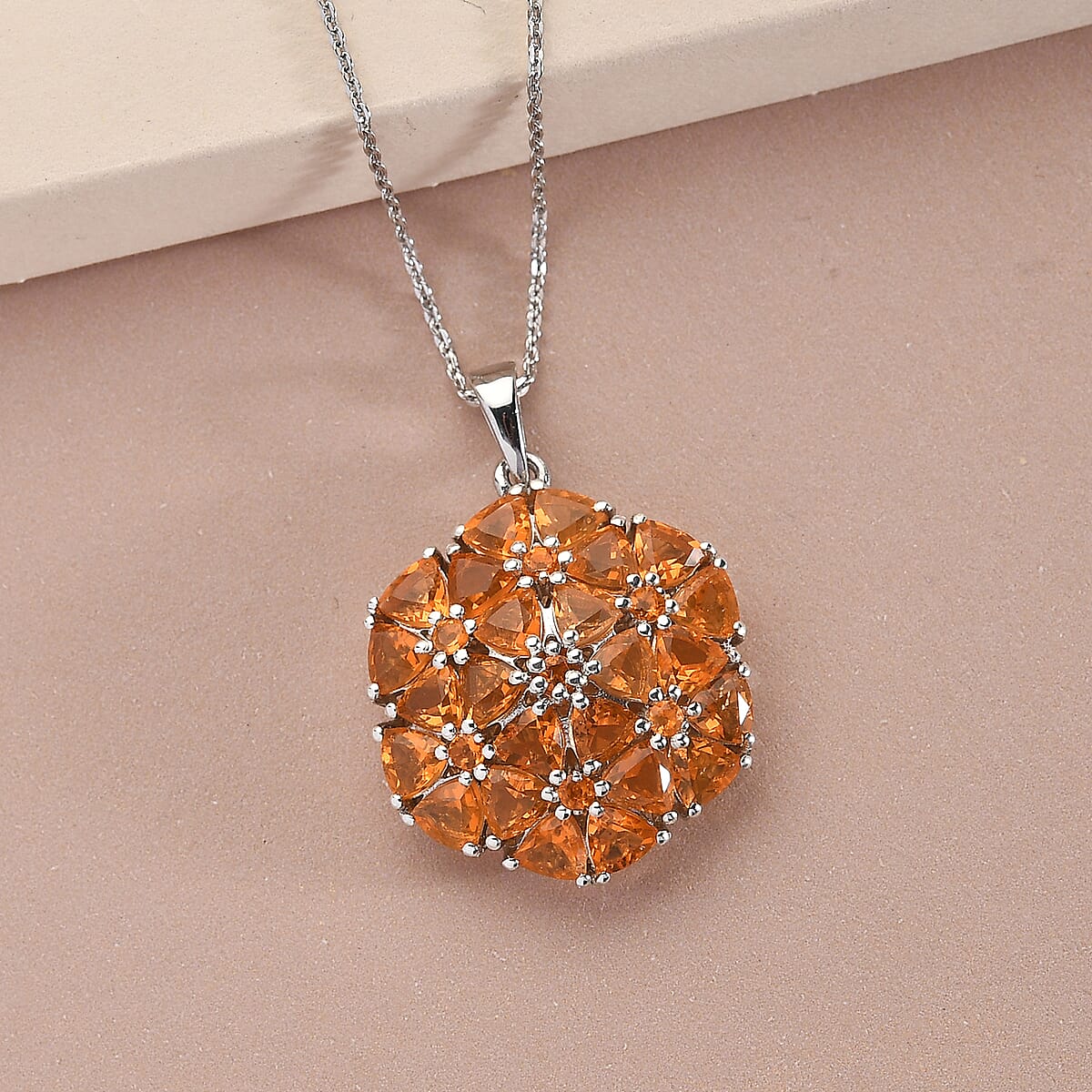 Jalisco Fire Opal Floral Pendant Necklace 20 Inches in Platinum Over Sterling Silver 4.00 ctw image number 1