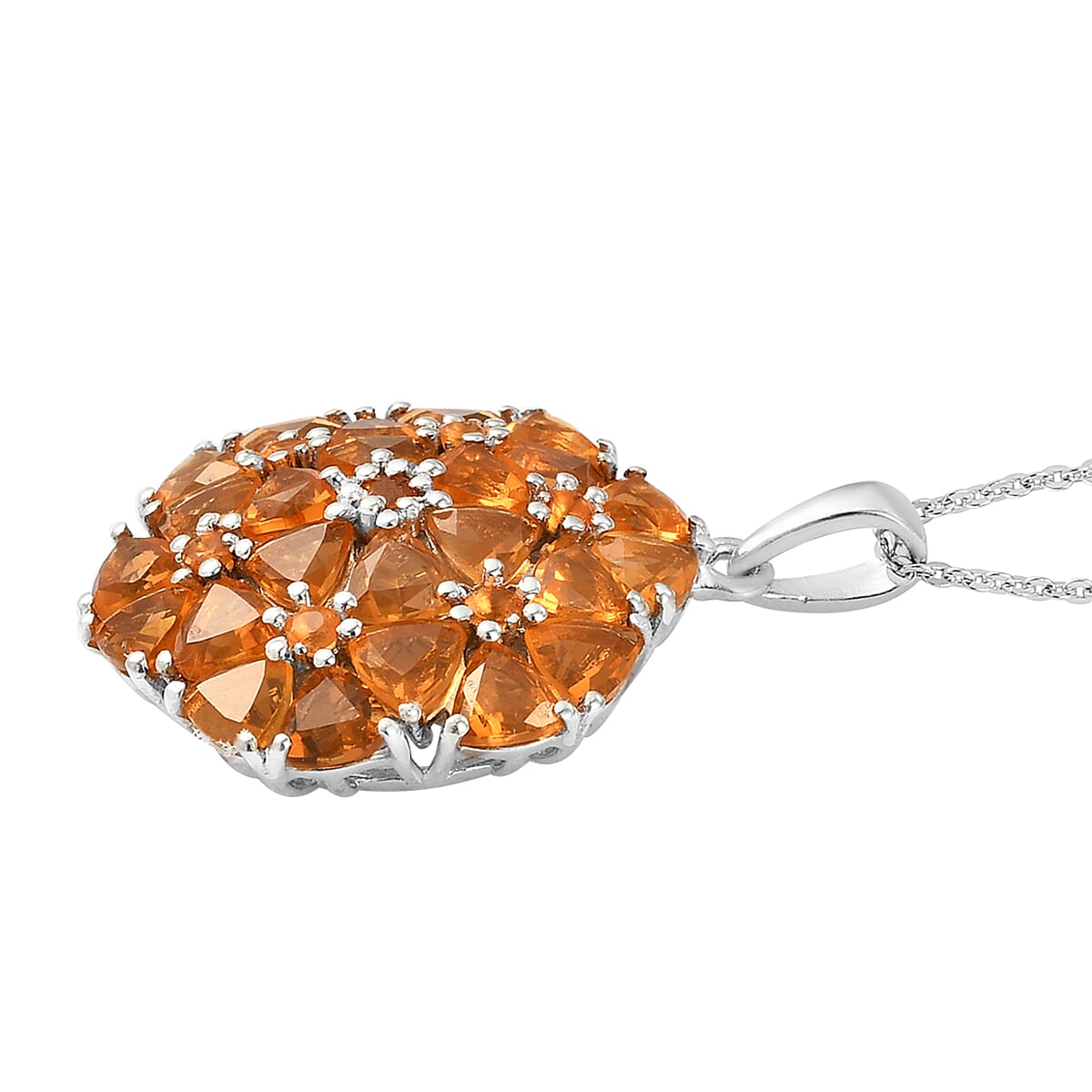 Jalisco Fire Opal Floral Pendant Necklace 20 Inches in Platinum Over Sterling Silver 4.00 ctw image number 3