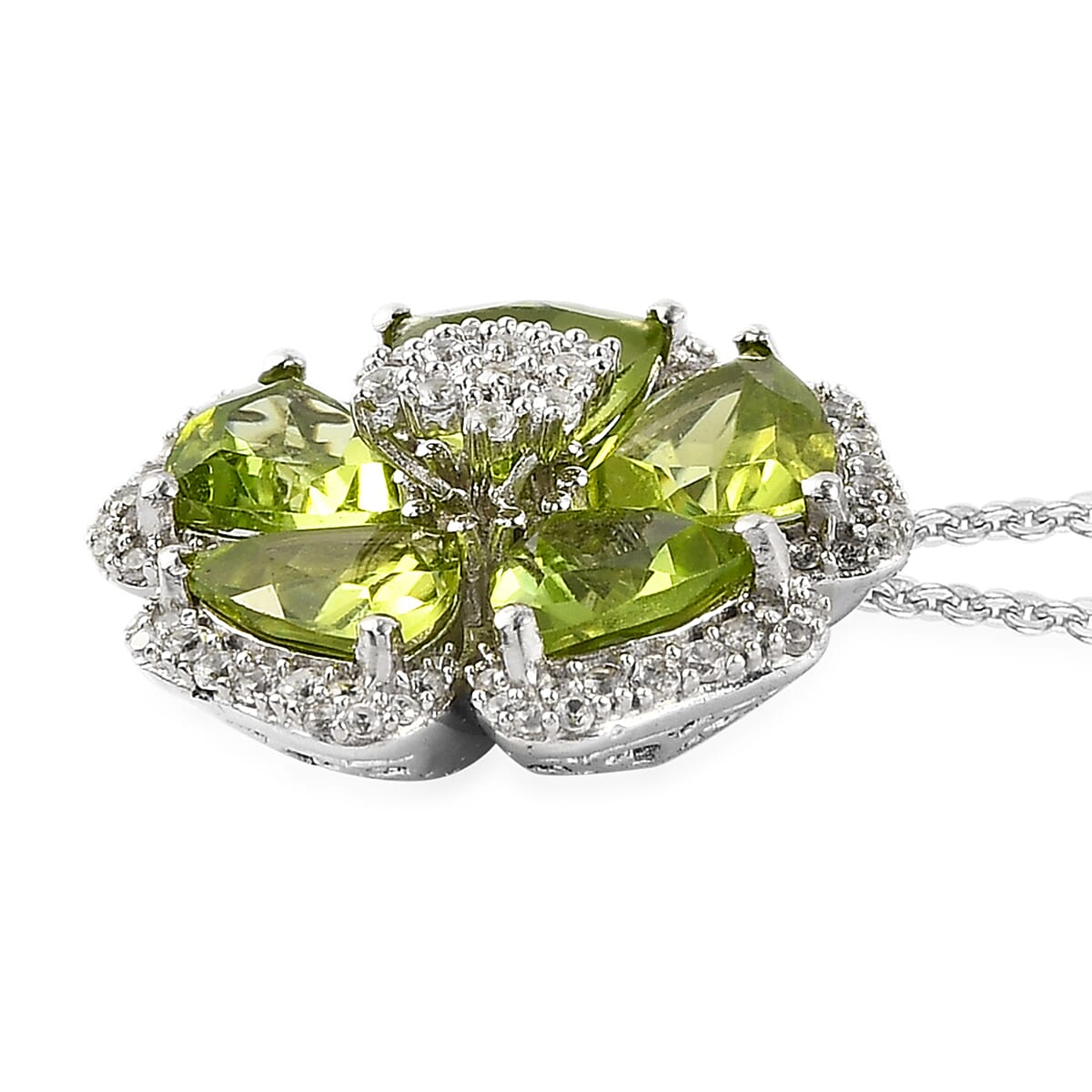 GP ITALIAN GARDEN COLLECTION Peridot and Natural White Zircon Floral Pendant Necklace 20 Inches in Platinum Over Sterling Silver 6.50 ctw image number 3