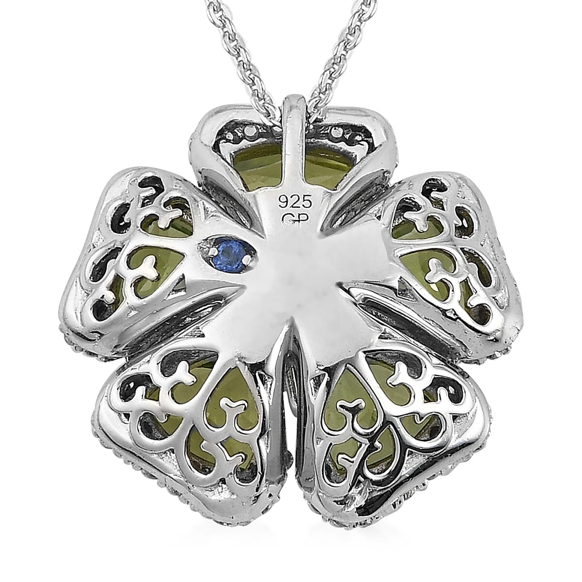 GP ITALIAN GARDEN COLLECTION Peridot and Natural White Zircon Floral Pendant Necklace 20 Inches in Platinum Over Sterling Silver 6.50 ctw image number 4