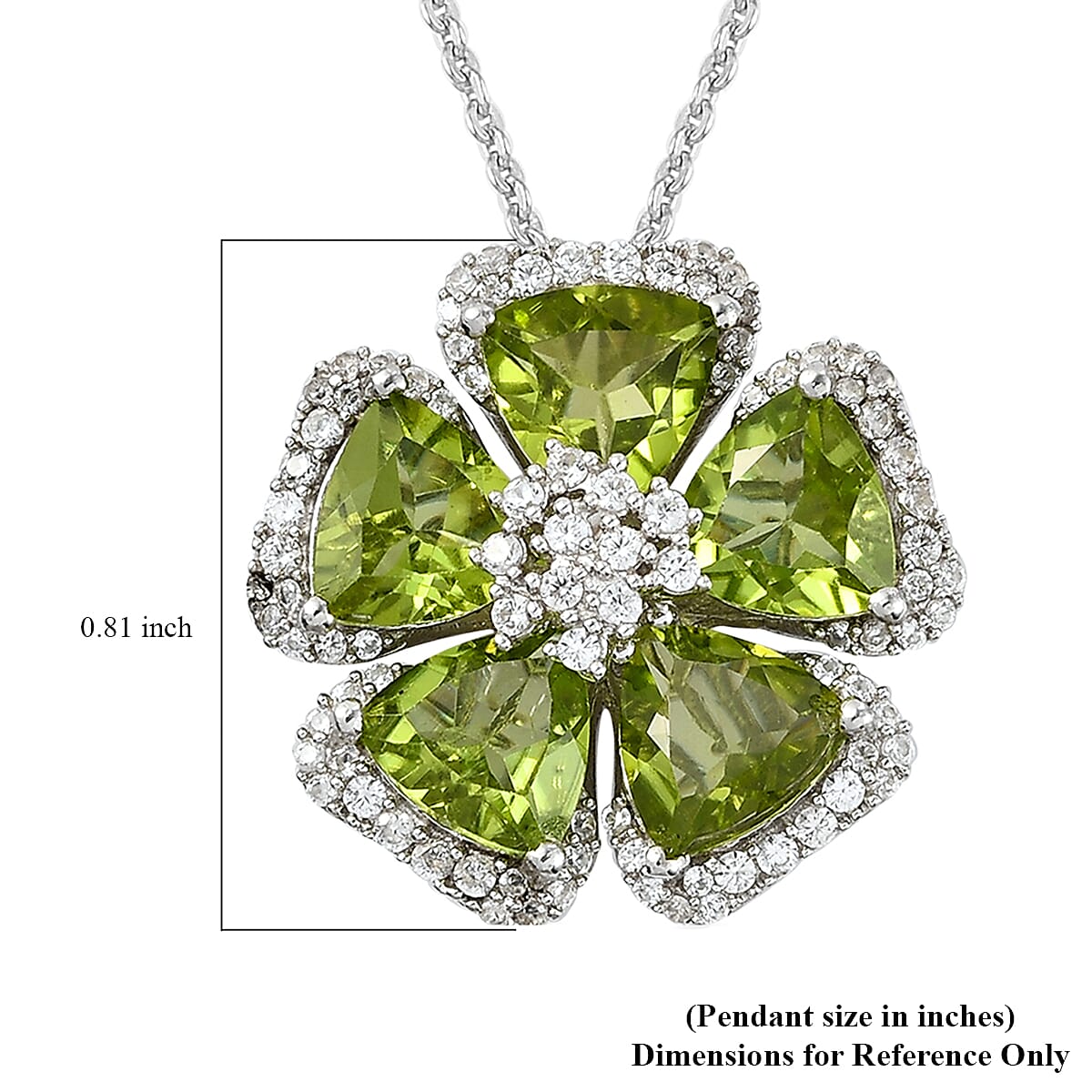 GP ITALIAN GARDEN COLLECTION Peridot and Natural White Zircon Floral Pendant Necklace 20 Inches in Platinum Over Sterling Silver 6.50 ctw image number 6