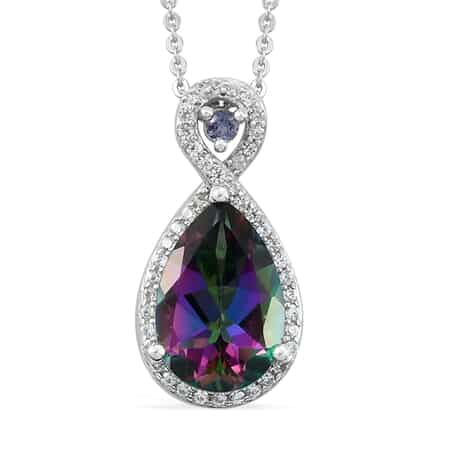 Northern Lights Mystic Topaz and Multi Gemstone Pendant Necklace 20 Inches in Platinum Over Sterling Silver 3.85 ctw image number 0