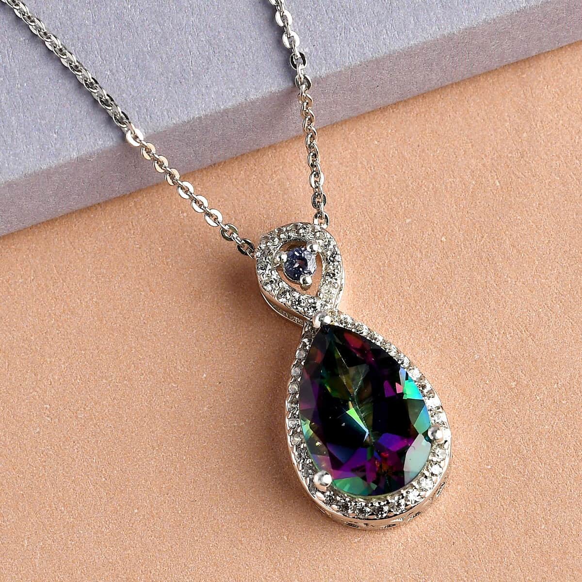 Northern Lights Mystic Topaz and Multi Gemstone Pendant Necklace 20 Inches in Platinum Over Sterling Silver 3.85 ctw image number 1