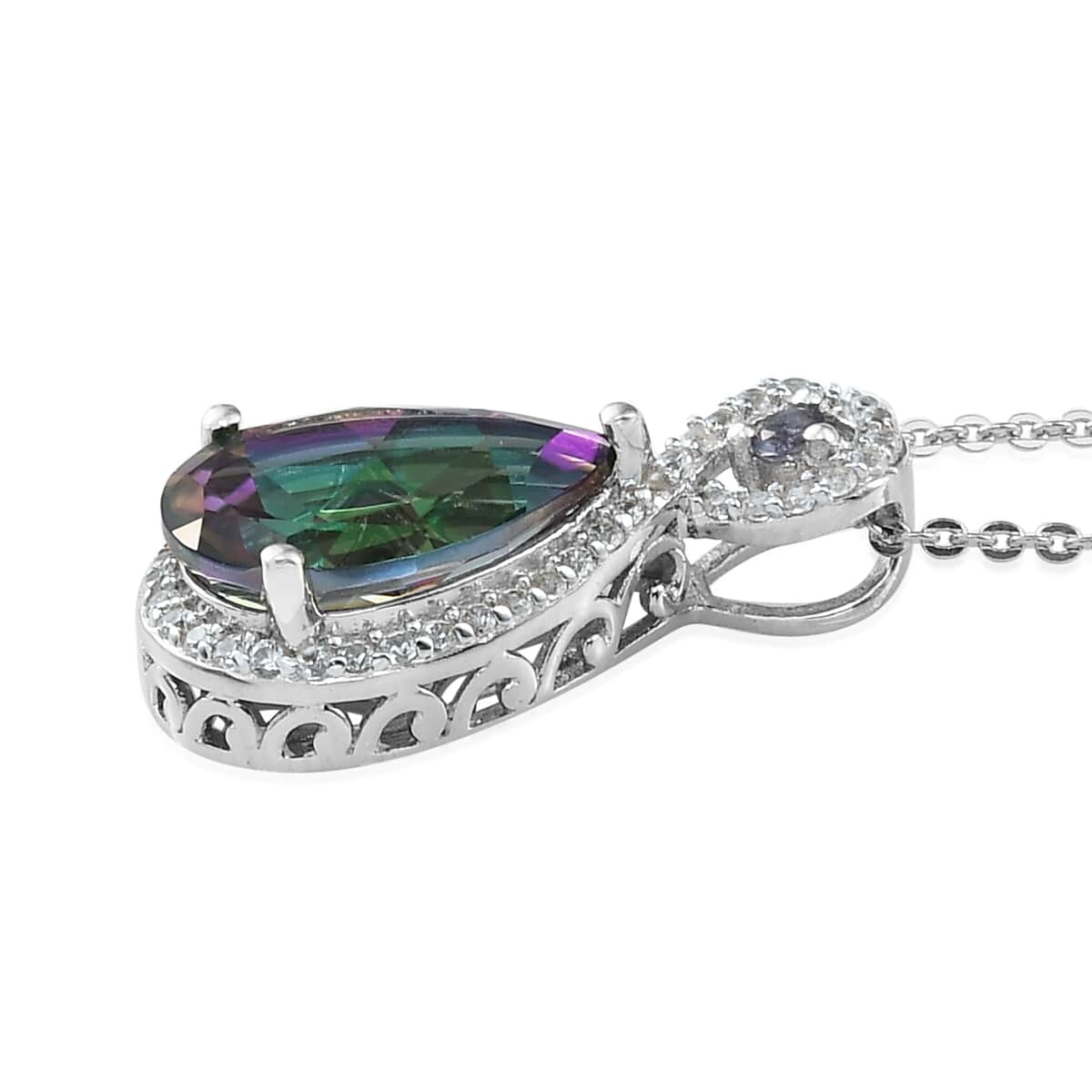 Northern Lights Mystic Topaz and Multi Gemstone Pendant Necklace 20 Inches in Platinum Over Sterling Silver 3.85 ctw image number 3