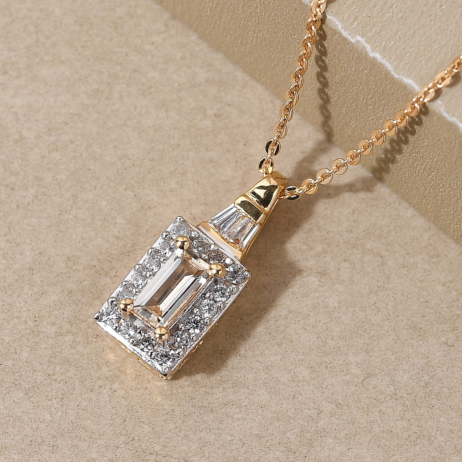 Natural Imperial Topaz and Natural White Zircon Pendant Necklace 20 Inches in Vermeil Yellow Gold Over Sterling Silver 0.75 ctw