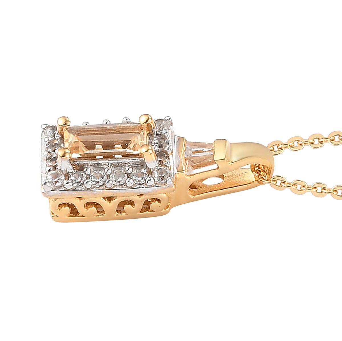 Natural Imperial Topaz and Natural White Zircon Pendant Necklace 20 Inches in Vermeil Yellow Gold Over Sterling Silver 0.75 ctw