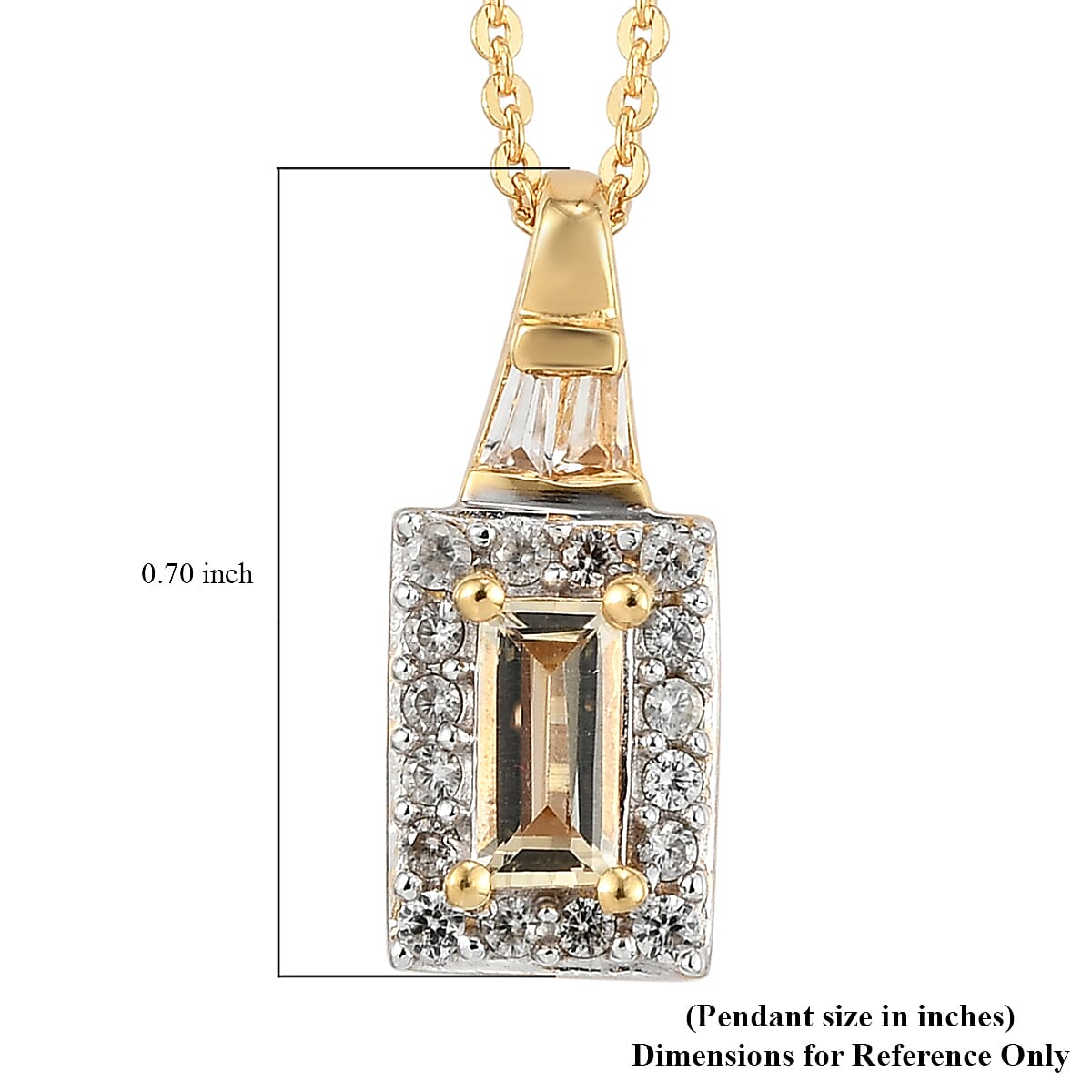 Natural Imperial Topaz and Natural White Zircon Pendant Necklace 20 Inches in Vermeil Yellow Gold Over Sterling Silver 0.75 ctw