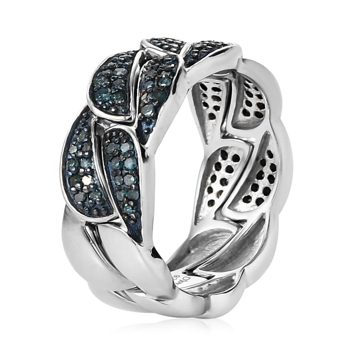 Blue Diamond Set of 2 Stackable Band Ring in Platinum Over Sterling Silver (Size 9.0) 0.50 ctw image number 3