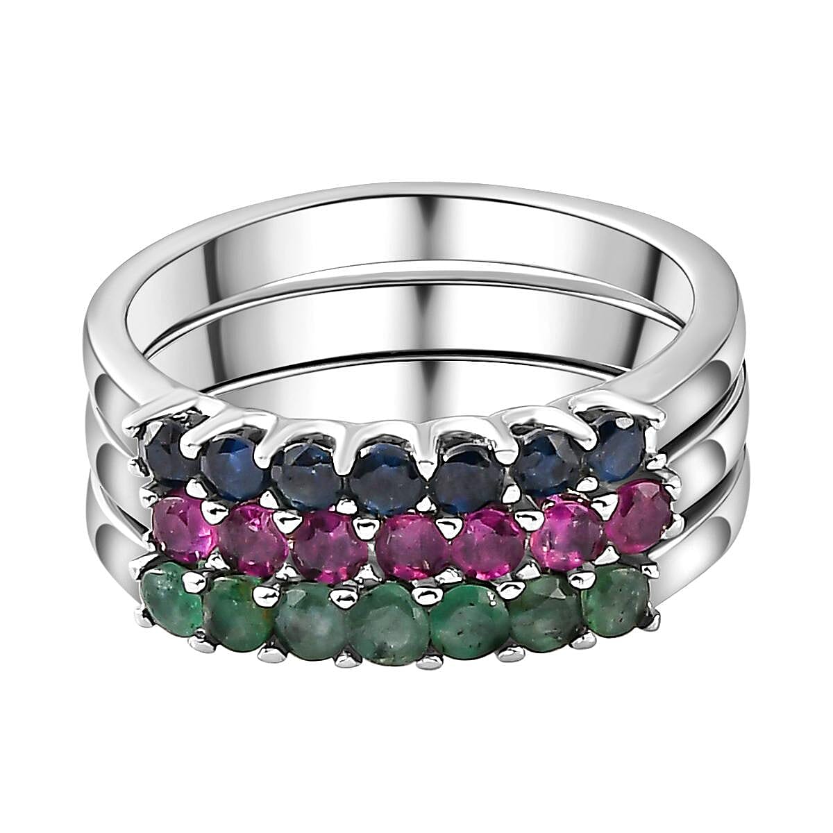 Socoto Emerald and Multi Gemstone 1.02 ctw Band Ring in Stainless Steel (Size 6.5)
