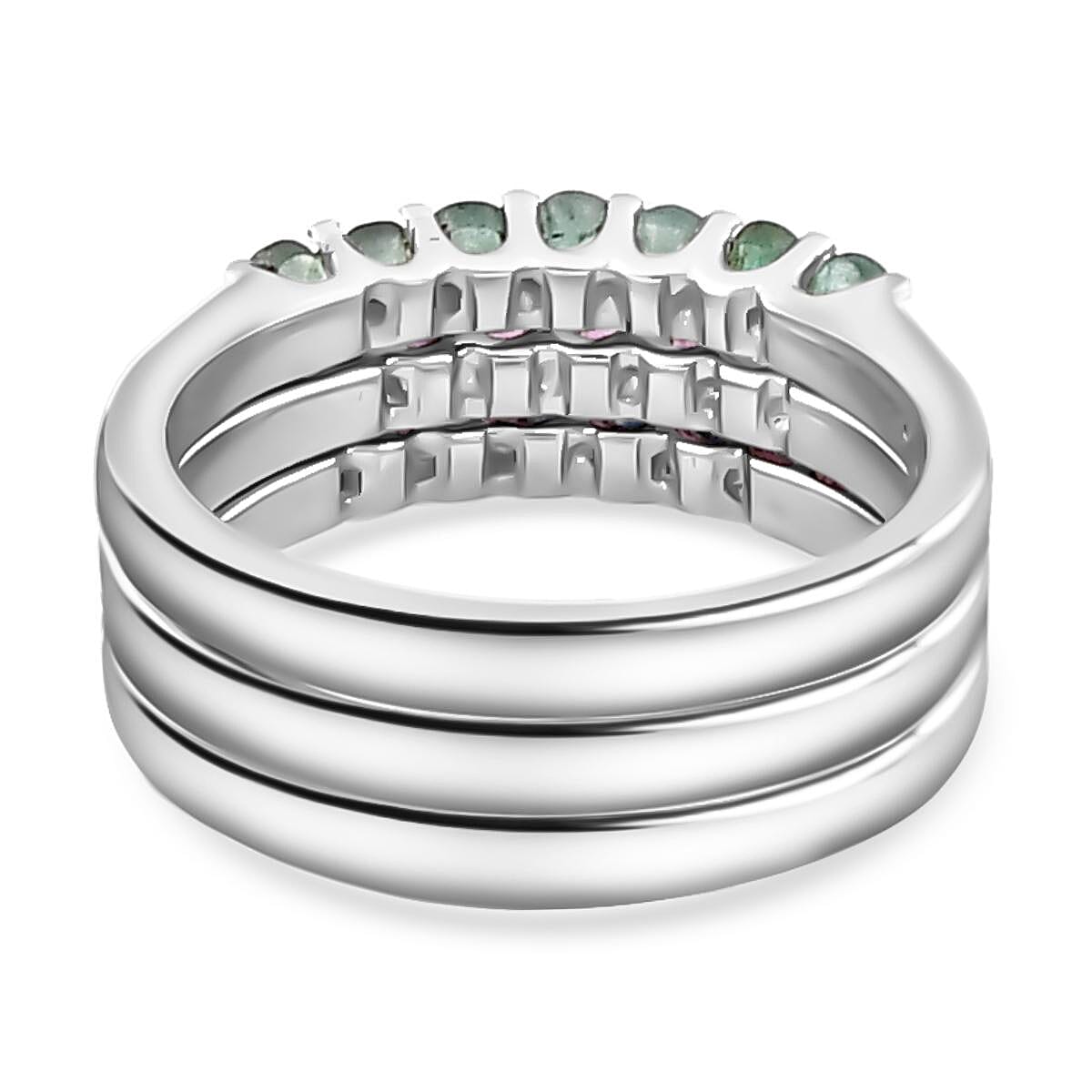 Socoto Emerald and Multi Gemstone 1.02 ctw Band Ring in Stainless Steel (Size 6.5)