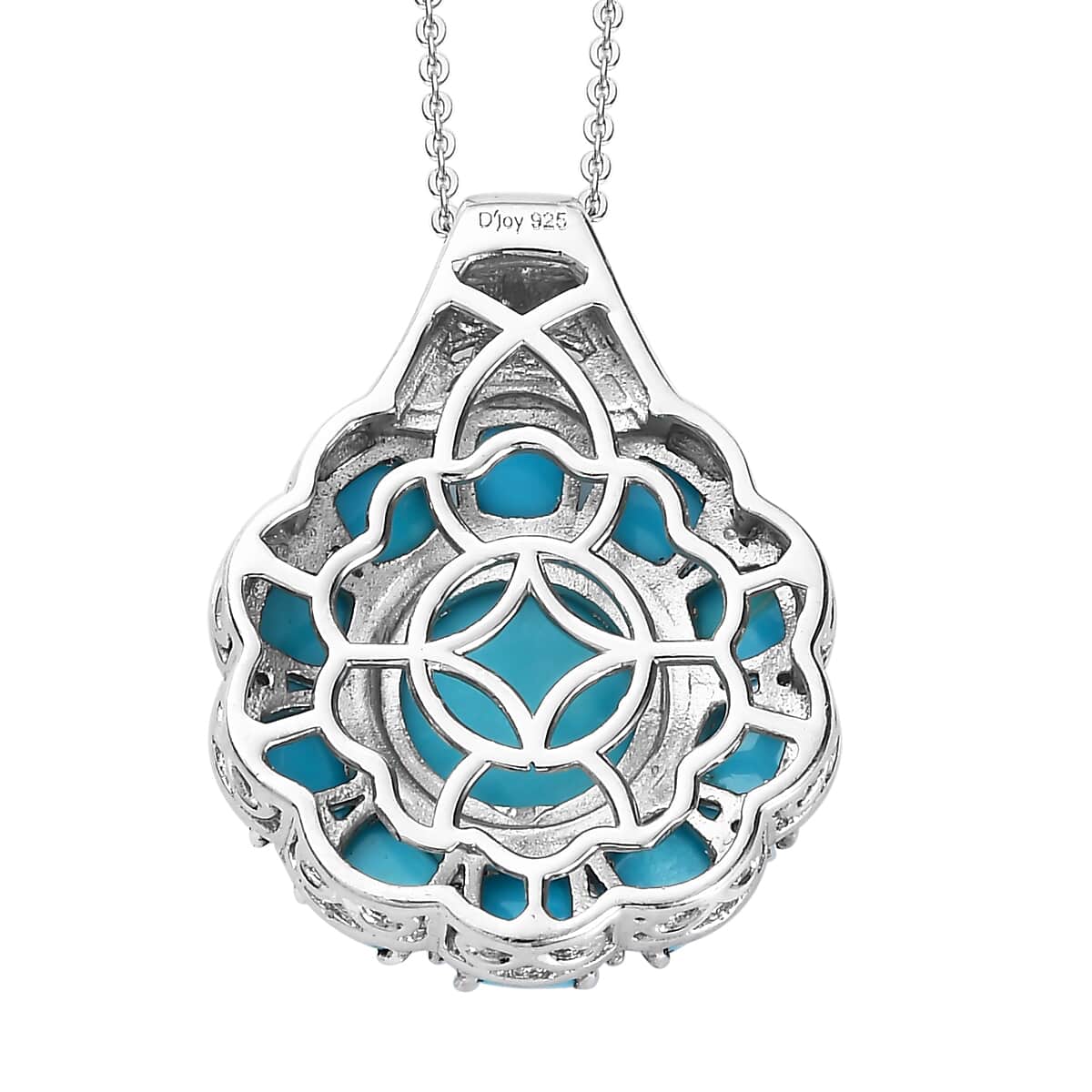 Sleeping Beauty Turquoise and White Zircon 6.75 ctw Floral Pendant Necklace in Platinum Over Sterling Silver 20 Inches image number 4