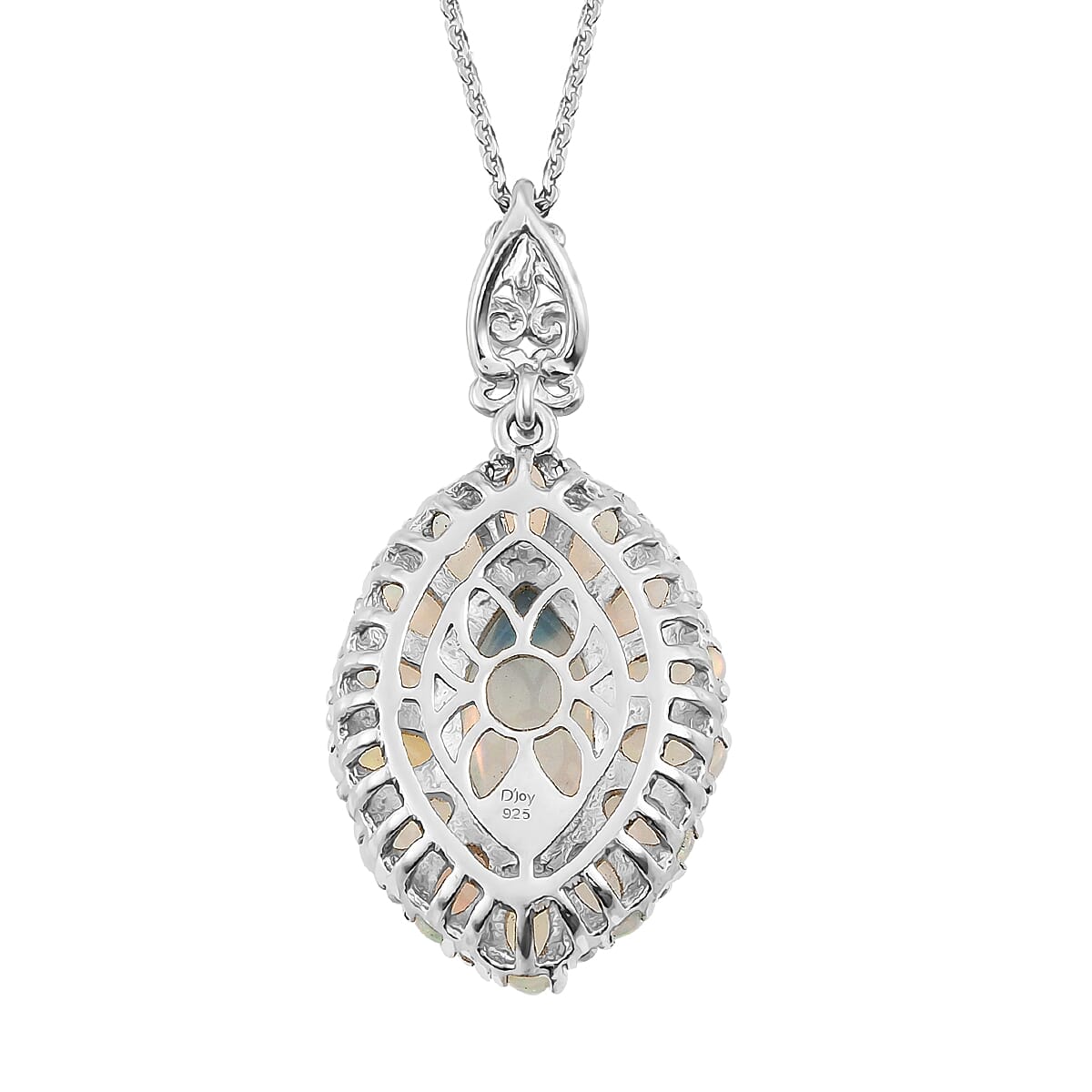 Premium Ethiopian Welo Opal and White Zircon Halo Pendant Necklace 20 Inches in Platinum Over Sterling Silver 4.50 ctw