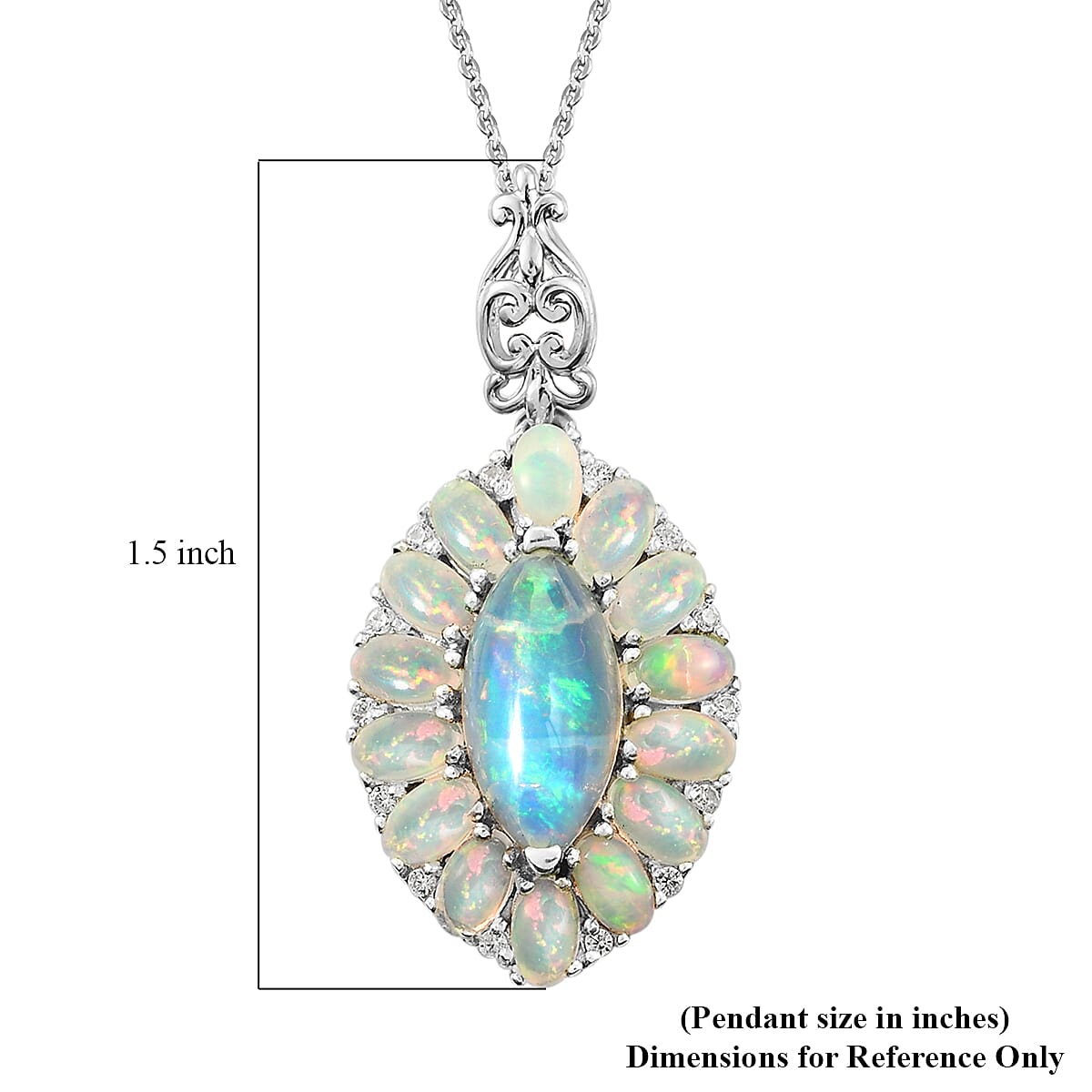 Premium Ethiopian Welo Opal and White Zircon Halo Pendant Necklace 20 Inches in Platinum Over Sterling Silver 4.50 ctw