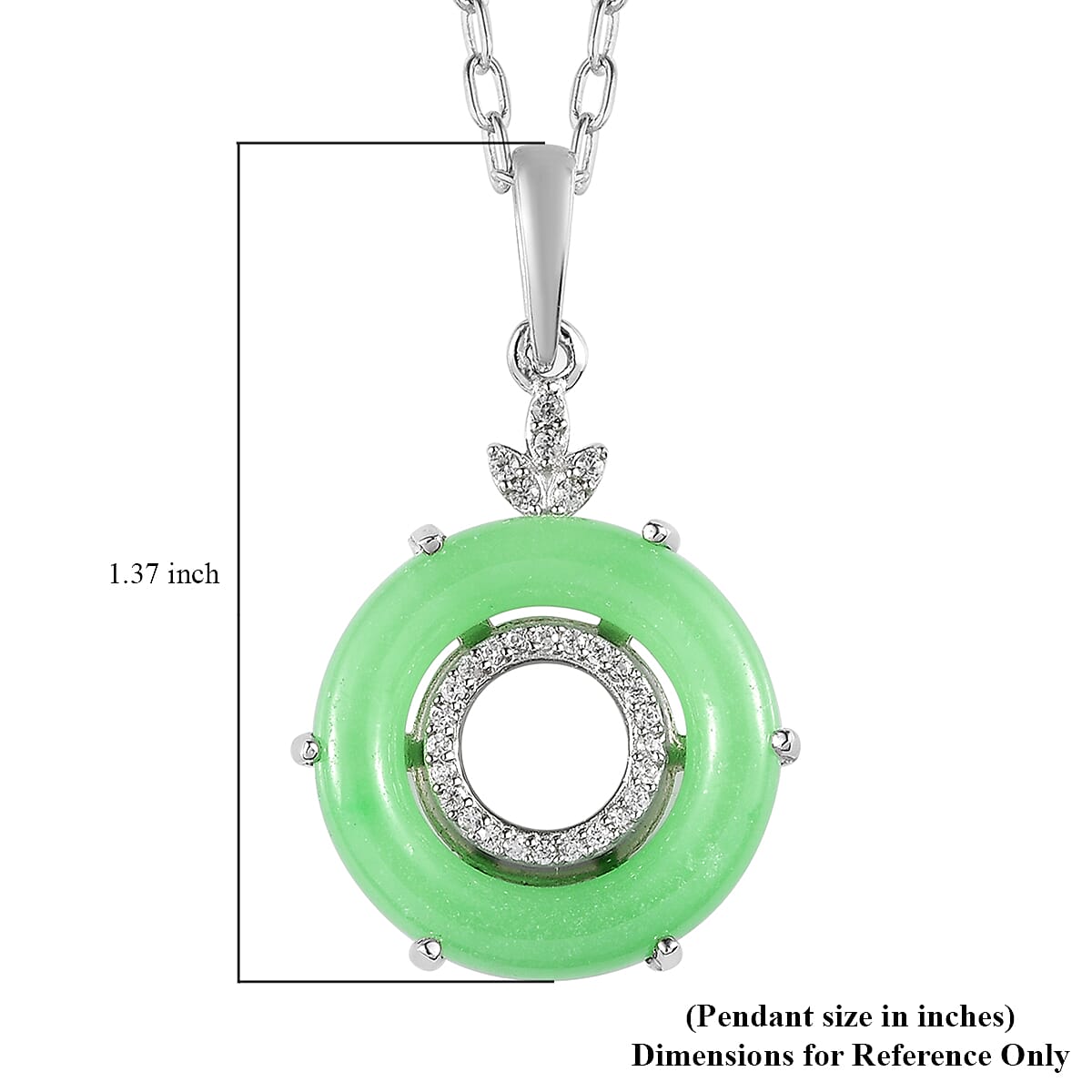 Green Jade (D) and White Zircon Pendant Necklace 20 Inches in Platinum Over Sterling Silver 9.65 ctw