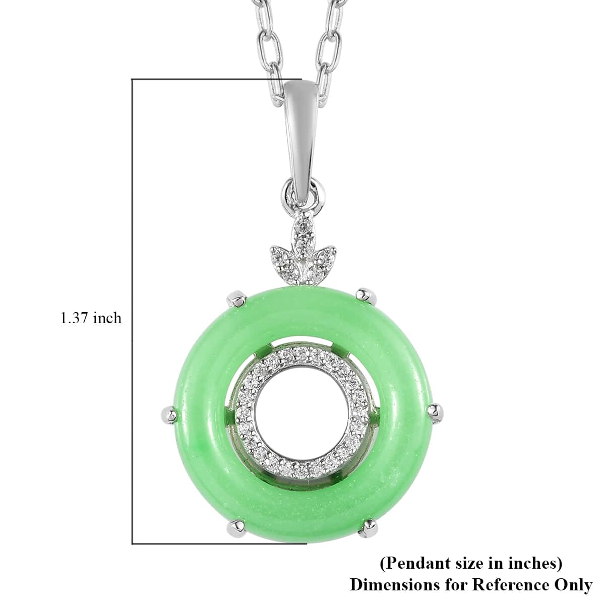 Green Jade (D) and White Zircon Pendant Necklace 20 Inches in Platinum Over Sterling Silver 9.65 ctw image number 6