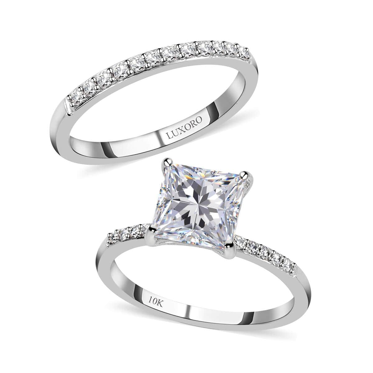 LUXORO 10K White Gold Moissanite Set of 2 Stackable Ring (Size 7.0) 2.20 ctw image number 0