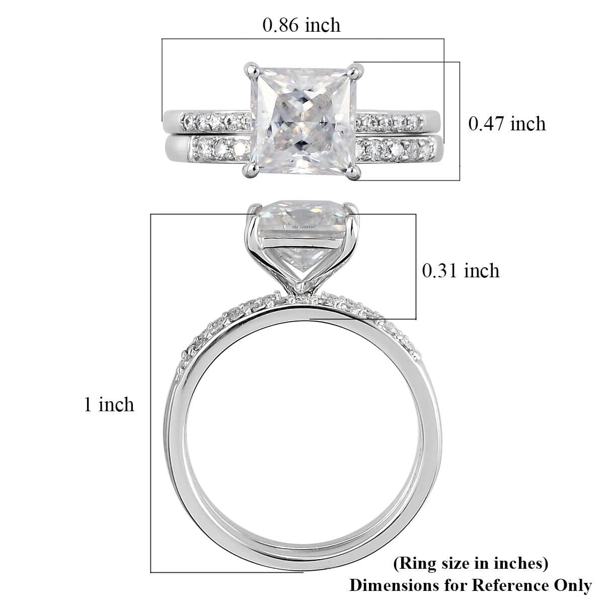 LUXORO 10K White Gold Moissanite Set of 2 Stackable Ring (Size 7.0) 2.20 ctw image number 6