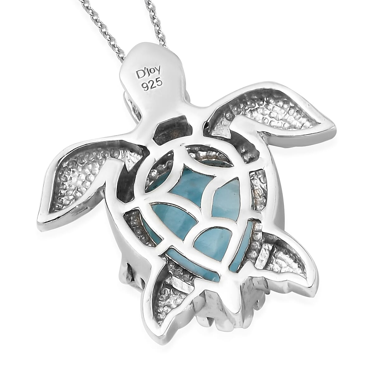 Larimar and Thai Black Spinel Turtle Pendant Necklace 20 Inches in Platinum Over Sterling Silver 4.90 ctw image number 4
