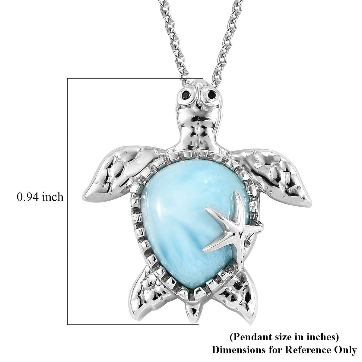 Larimar and Thai Black Spinel Turtle Pendant Necklace 20 Inches in Platinum Over Sterling Silver 4.90 ctw image number 6